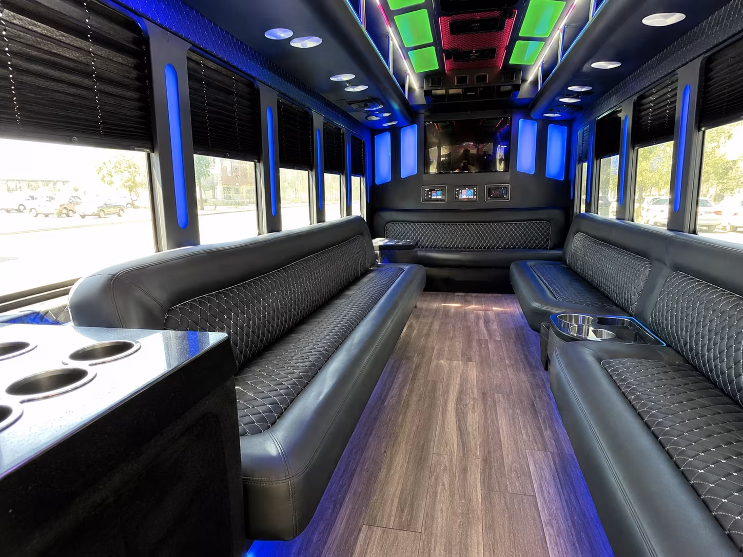 homestead 15 passenger party bus inside