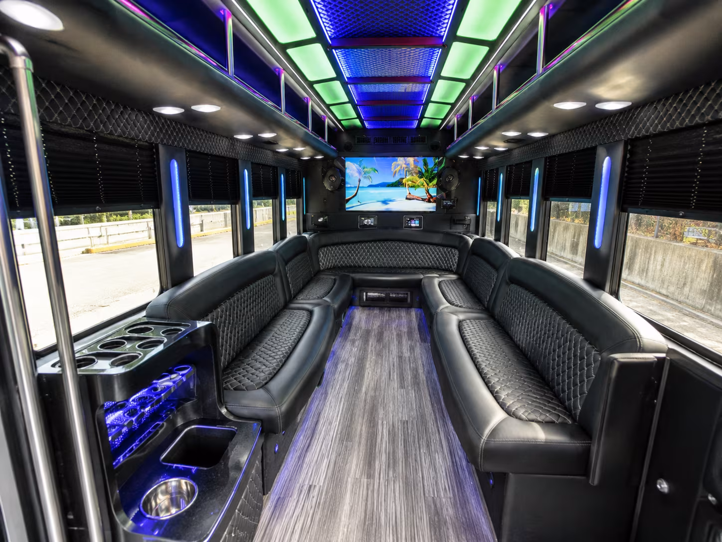 homestead 18 passenger party bus inside