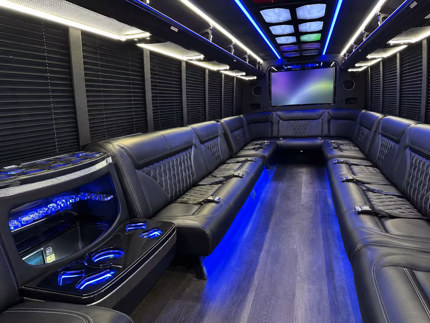 homestead 20 passenger party bus inside