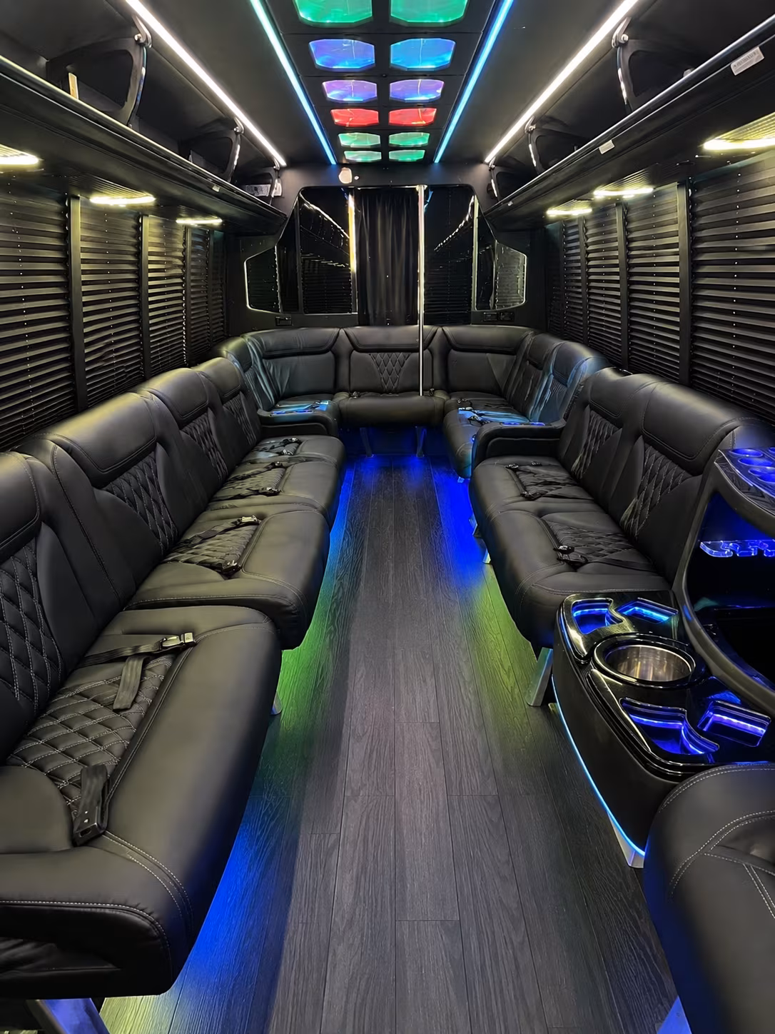 homestead 20 passenger party bus interior