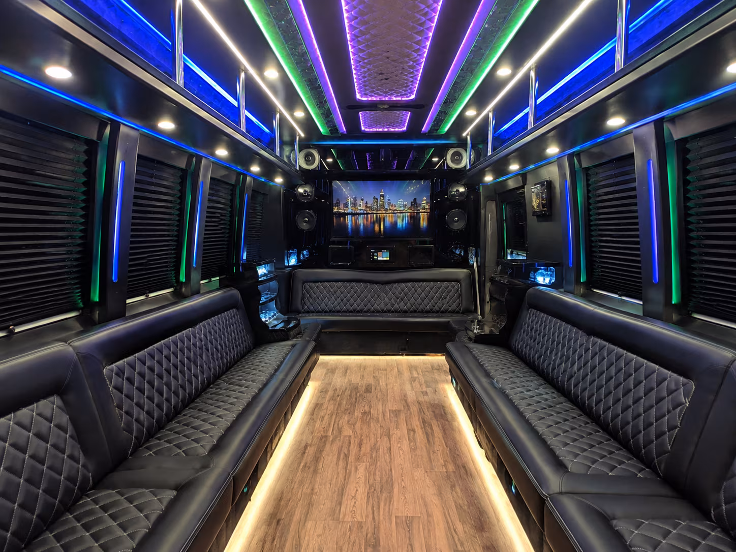 homestead 25 passenger party bus interior