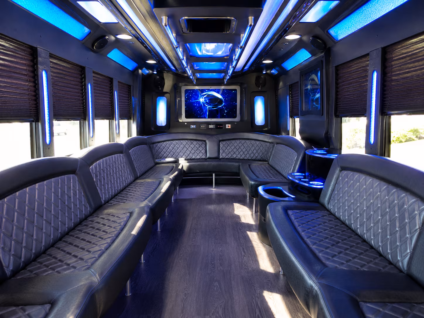 homestead 28 passenger party bus inside
